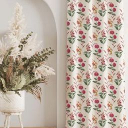 Urban Space White & Pink Polyester Floral Printed Black Out Long Door Curtain - Set of 2-40