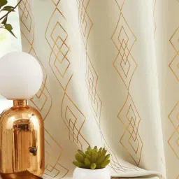 Urban Space Diamond Beige Polyester Geometric Printed Black Out Long Door Curtain-image-28