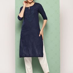 Yufta Floral Embroidered Chikankari Pure Cotton Kurta-image-60