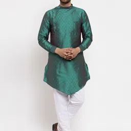 KLOTTHE Men Green & White Woven Design Kurta with Churidar-image-68