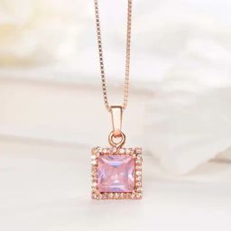 Zavya 925 Silver Radiant Square Brilliance Rose Gold-Plated CZ Pendant with Chain for Women-image-1