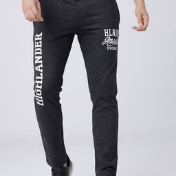 HIGHLANDER Men Charcoal Black Typography Slim-Fit Track Pants-image-54