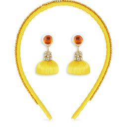 AKSHARA Girls Yellow & Gold-Toned Beaded Hair Accessory Set-image-72