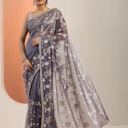 Libas Lavender Embroidered Saree With Unstitched Blouse-picture-32