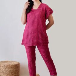 The Kaftan Company Pink Nylon Self Night Dress-image-51