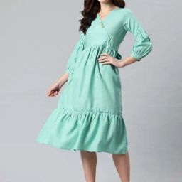 Cottinfab Turquoise Blue Cotton Regular Fit Dress-image-98