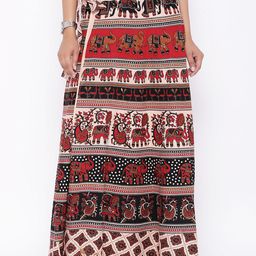SOUNDARYA Women Beige & Red Printed Wrap Maxi Pure Cotton Skirt-17