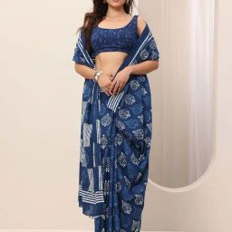 Libas Blue Ethnic Motifs Pattern Saree with Unstitched Blouse image 4