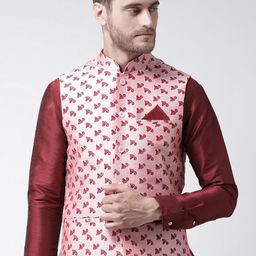 DEYANN Men Pink Printed Nehru Jacket-38