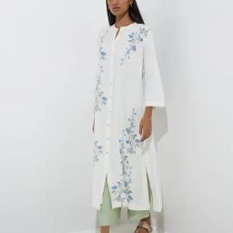 Zuba by Westside White Floral Pattern Cotton-Blend A-Line Kurta-image-49