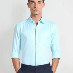 Arrow Blue Cotton Slim Fit Texture Shirt-picture-41