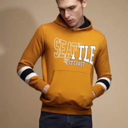 Global Republic Mustard Regular Fit Printed Hooded Sweatshirt-45