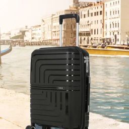 Teakwood Leathers Lkey Black Textured Small Hard Sided Cabin Trolley-image-74