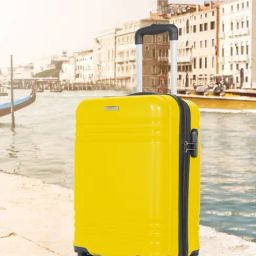 Teakwood Leathers Yellow Striped Small Hard Sided Cabin Trolley-image-78