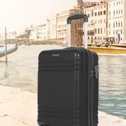 Teakwood Leathers Black Striped Small Hard Sided Cabin Trolley-image-47