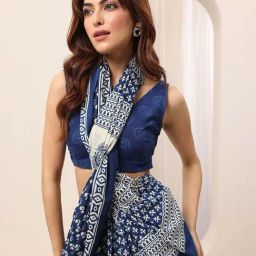 Libas Blue Ethnic Motifs Pattern Saree with Unstitched Blouse image 5