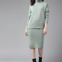 The Roadster Lifestyle Co. Women Sage Green Knitted Co-Ords-image-42