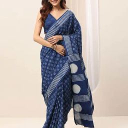 Libas Blue Ethnic Motifs Pattern Saree with Unstitched Blouse-picture-4