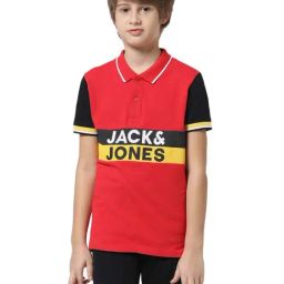 Jack & Jones Junior Mars Red Cotton Printed Polo T-Shirt-image-70