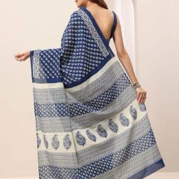 Libas Blue Ethnic Motifs Pattern Saree with Unstitched Blouse image 2