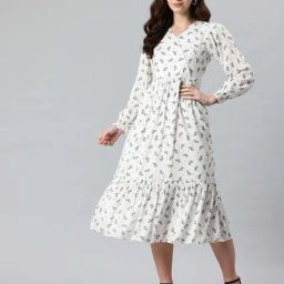 Cottinfab White Regular Fit Printed Dress-image-74