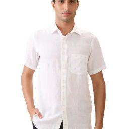 ColorPlus White Cotton Linen Slim Fit Woven Design Casual Shirt-picture-5