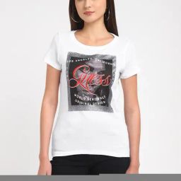 Guess White Cotton Print Short sleeve T-Shirt-image-83