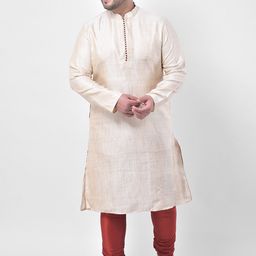 DEYANN PLUS Men Cream-coloured Woven Design Kurta-12
