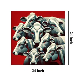 999Store Grey & Red Canvas Abstract Representation Of Cows In A Herd Painting image 5