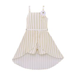 Wish Karo Beige & White Striped Georgette A-Line Dress-image-60