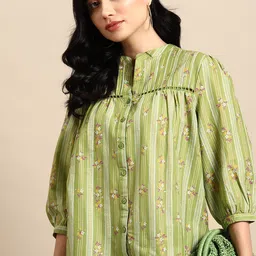 all about you Ethnic Printed Puff Sleeves Pleated Detail Top-image-84