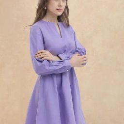 RAREISM Purple Cotton Solid Long Sleeves Dress-image-48