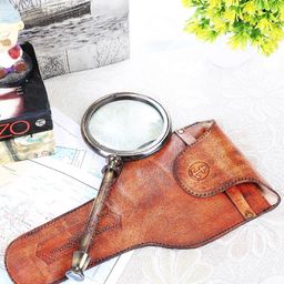 EXIM DECOR Brown & Silver-Toned Henry Hudson Magnifying Glass With Leather Cover-image-115
