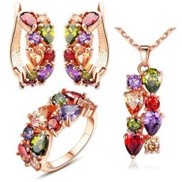 YouBella Rose Gold Plated Multi Color Swiss Zircon Crystal Jewellery Set Combo-16