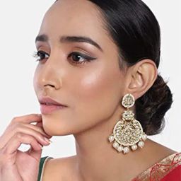 Peora Golden Kundan Earrings for Women-image-31