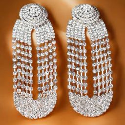 OOMPH Silver Crystal Statement Long Dangler Earrings-image-95