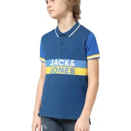 Jack & Jones Junior Navy Cotton Printed Polo T-Shirt-picture-36