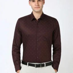 Peter England Maroon Cotton Regular Fit Printed Shirt-image-10