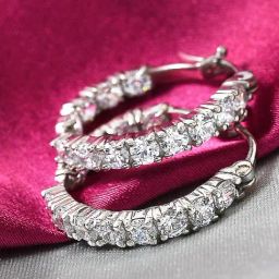 OOMPH Silver Crystal Studded Small Hoop Earrings-image-46