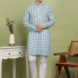 FUBAR Men Geometric Embroidered Kurta with Pyjamas-picture-16