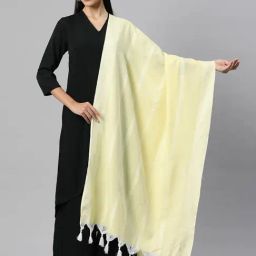 One Femme Yellow Cotton Striped Dupatta-picture-10