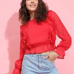 Oxolloxo Red Self Design Crop Top-picture-18