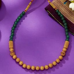 P.N.Gadgil Jewellers 22 Karat (916) BSI Hallmarked Yellow Gold Green Amulet Thushi Necklace-image-33
