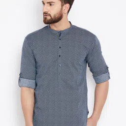 even Men Blue Printed Straight Kurta-38