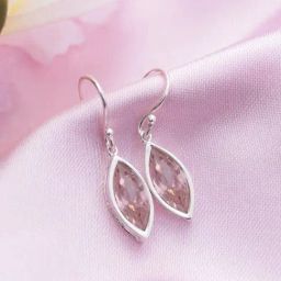 Zavya Pink Petal Radiance Rhodium Plated Pink CZ 925 Sterling Silver Drop Earrings-image-22