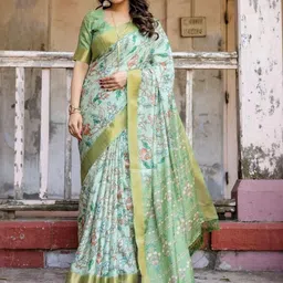 all about you Floral Printed Zari Pure Cotton Saree-image-90