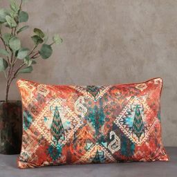 India Circus by Krsnaa Mehta Rustic Charm Printed Orange Velvet Cushion Cover-image-12
