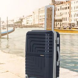 Teakwood Leathers Lkey Dark Navy Blue Textured Medium Hard Sided Checked Luggage-image-60