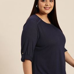 Sztori Plus Size Navy Blue Solid Top-picture-16
