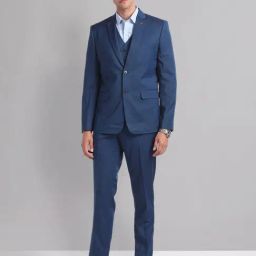 AD by Arvind Blue Terry Regular Fit Solid Reversible Waistcoat Three Piece Suit-picture-1